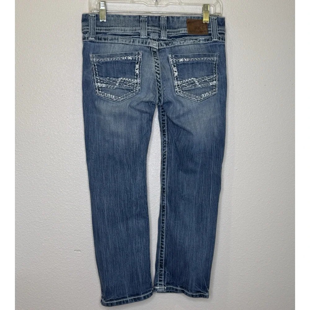 BKE‎ Denim Sabrina Crop Jeans Womens Size 26 Medium Wash Distressed Thick Stitch